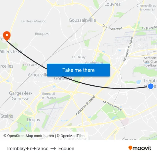Tremblay-En-France to Ecouen map