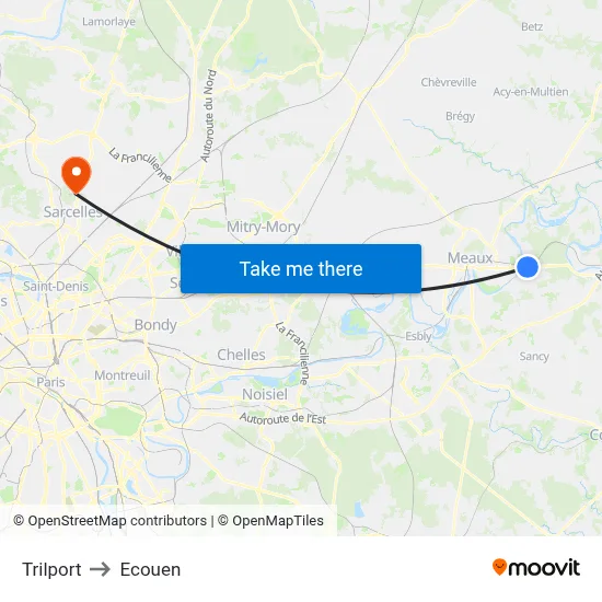 Trilport to Ecouen map