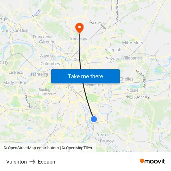 Valenton to Ecouen map