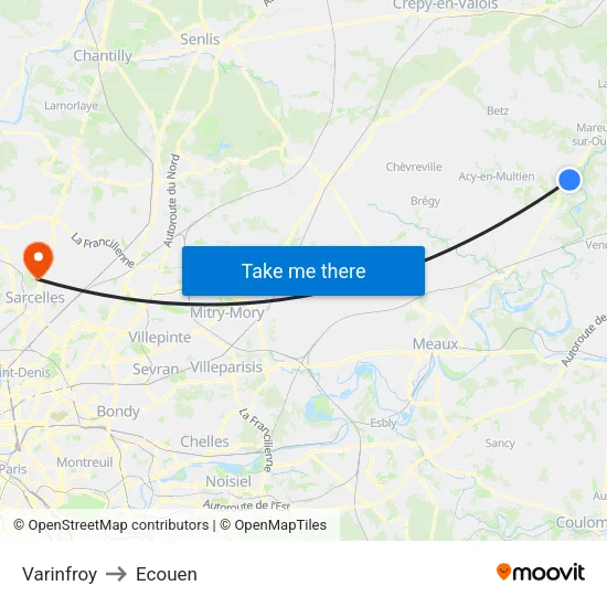 Varinfroy to Ecouen map