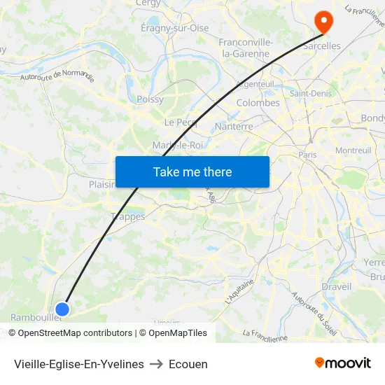 Vieille-Eglise-En-Yvelines to Ecouen map