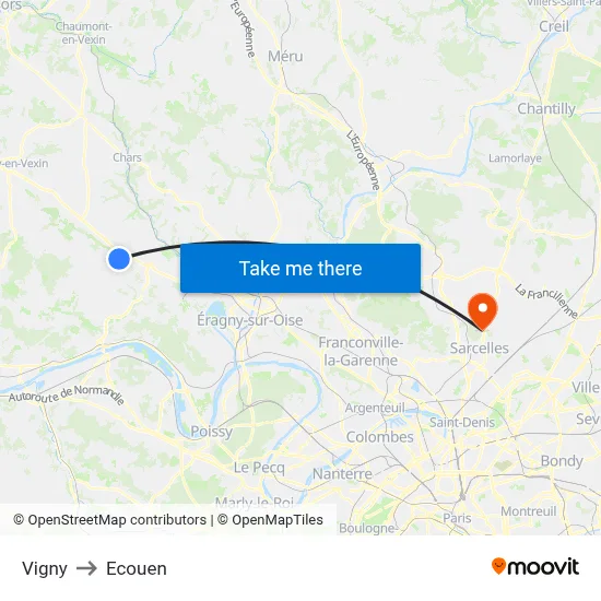 Vigny to Ecouen map