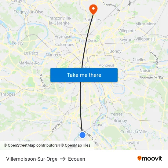 Villemoisson-Sur-Orge to Ecouen map