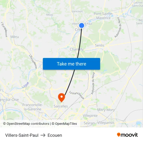Villers-Saint-Paul to Ecouen map