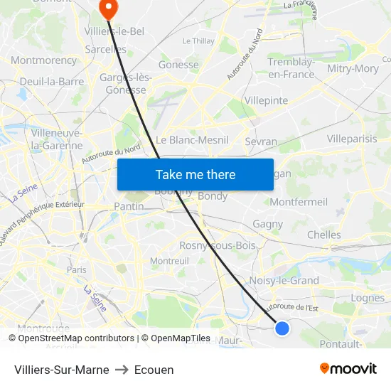 Villiers-Sur-Marne to Ecouen map