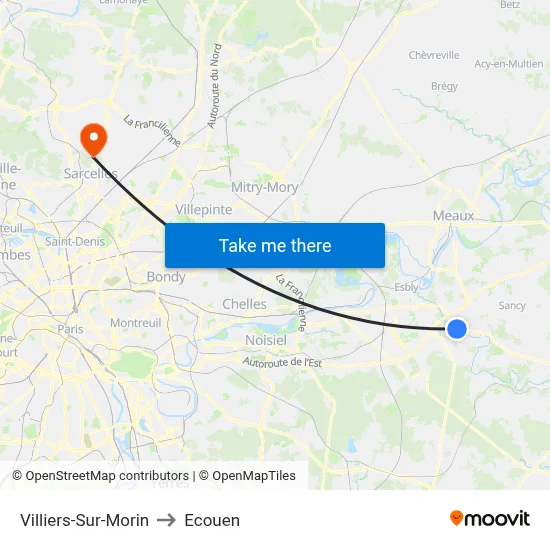 Villiers-Sur-Morin to Ecouen map