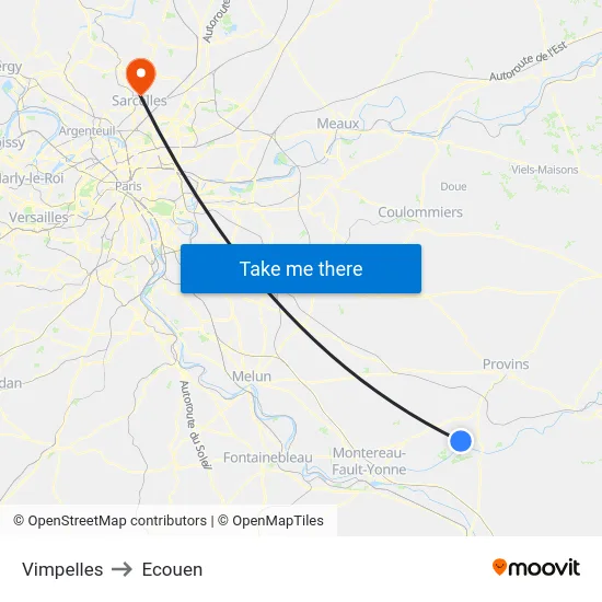 Vimpelles to Ecouen map