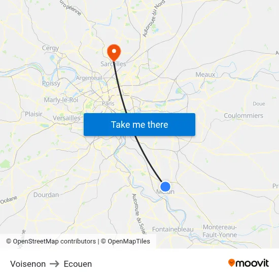 Voisenon to Ecouen map