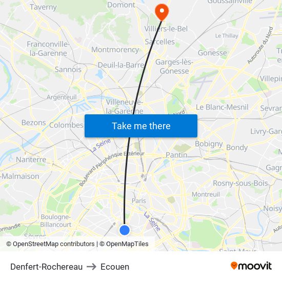 Denfert-Rochereau to Ecouen map