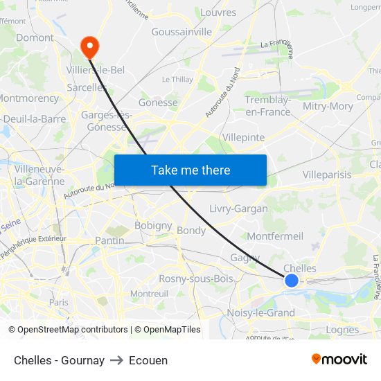 Chelles - Gournay to Ecouen map