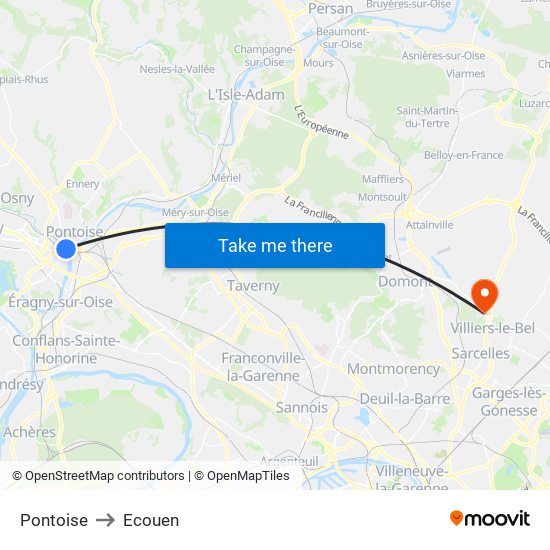 Pontoise to Ecouen map
