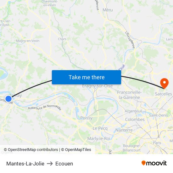 Mantes-La-Jolie to Ecouen map