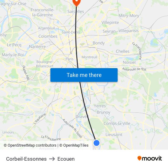 Corbeil-Essonnes to Ecouen map