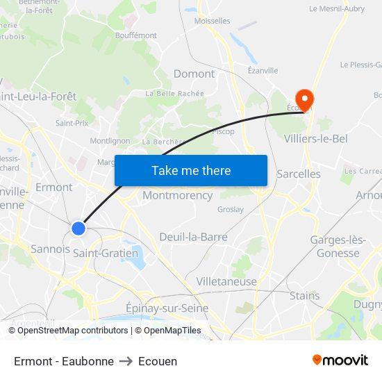 Ermont - Eaubonne to Ecouen map