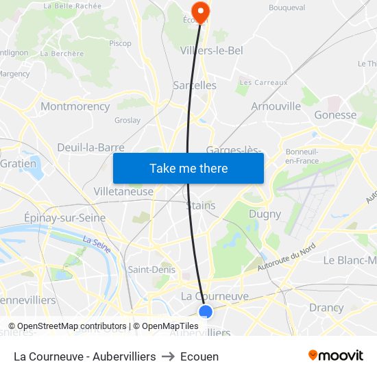La Courneuve - Aubervilliers to Ecouen map