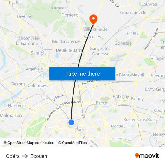Opéra to Ecouen map