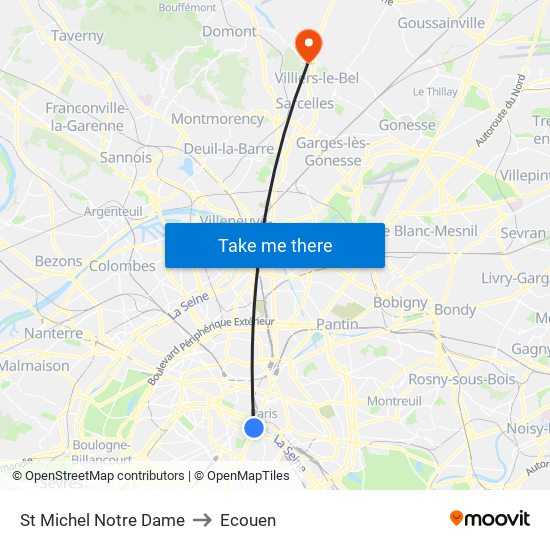 St Michel Notre Dame to Ecouen map
