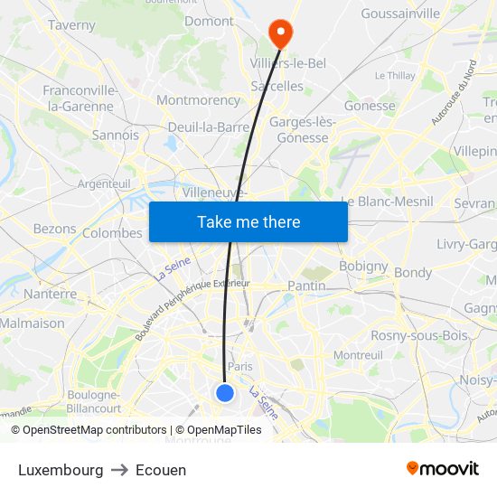 Luxembourg to Ecouen map