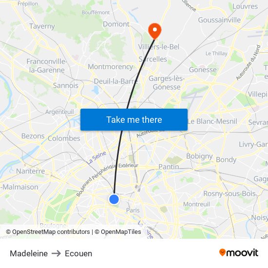 Madeleine to Ecouen map