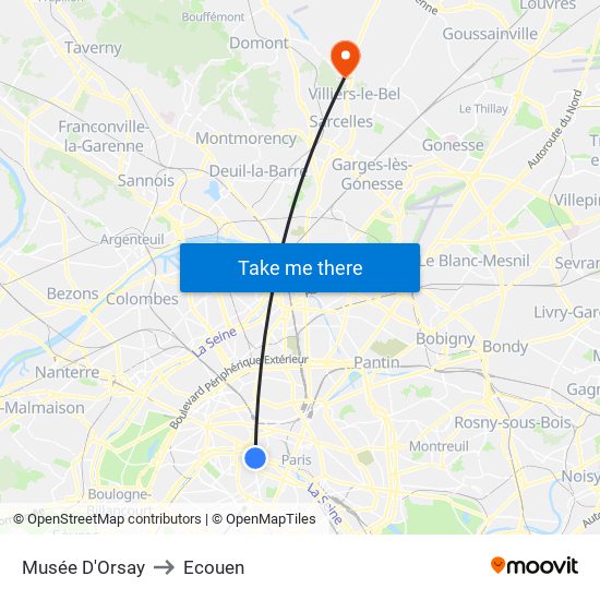 Musée D'Orsay to Ecouen map