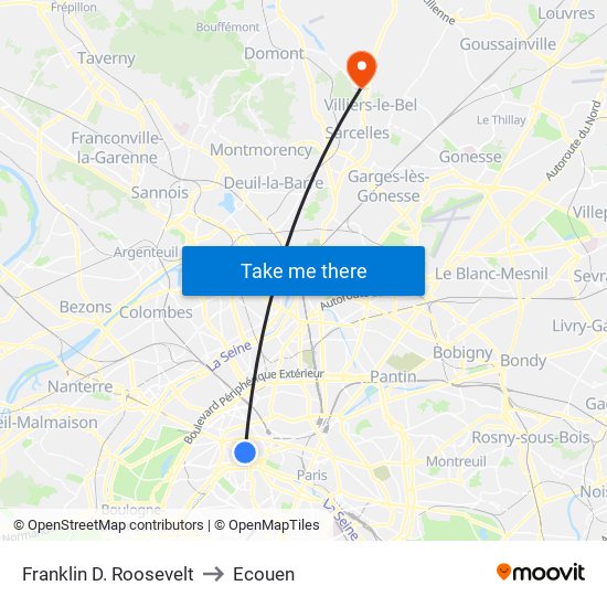 Franklin D. Roosevelt to Ecouen map