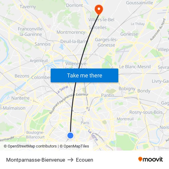 Montparnasse-Bienvenue to Ecouen map