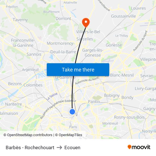 Barbès - Rochechouart to Ecouen map