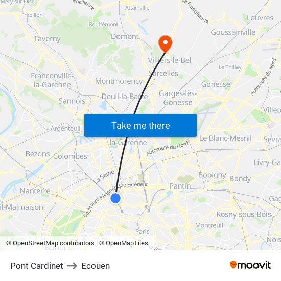 Pont Cardinet to Ecouen map