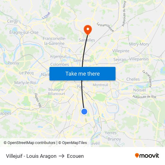 Villejuif - Louis Aragon to Ecouen map