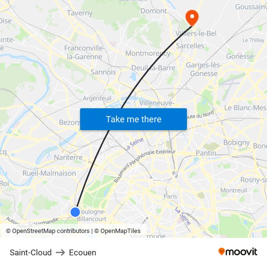 Saint-Cloud to Ecouen map