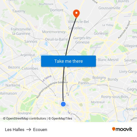 Les Halles to Ecouen map