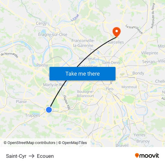 Saint-Cyr to Ecouen map