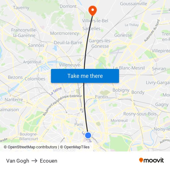 Van Gogh to Ecouen map