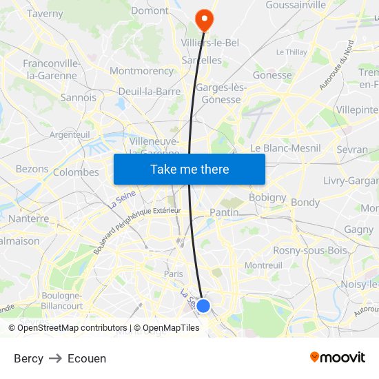 Bercy to Ecouen map