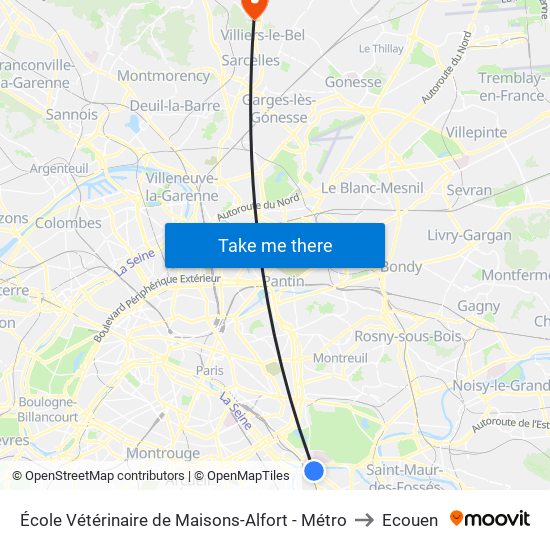 École Vétérinaire de Maisons-Alfort - Métro to Ecouen map