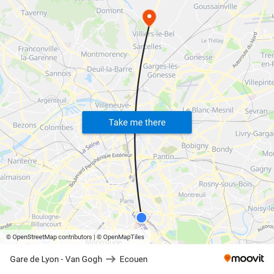 Gare de Lyon - Van Gogh to Ecouen map