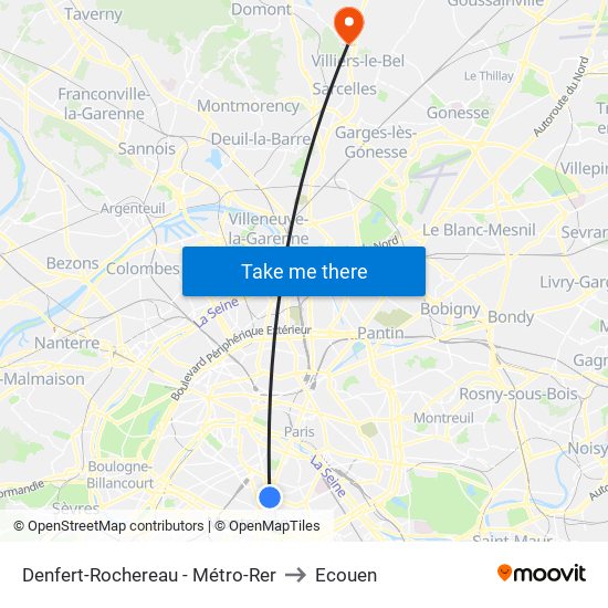 Denfert-Rochereau - Métro-Rer to Ecouen map