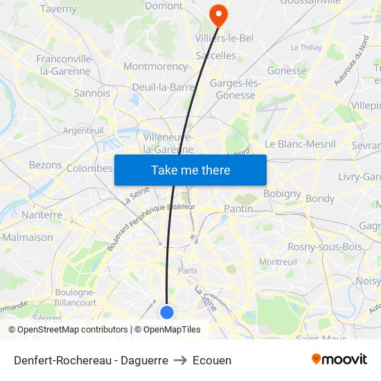 Denfert-Rochereau - Daguerre to Ecouen map