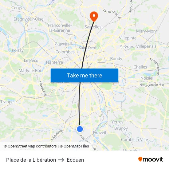 Place de la Libération to Ecouen map