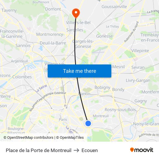 Place de la Porte de Montreuil to Ecouen map