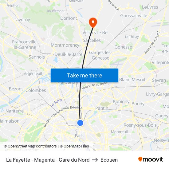 La Fayette - Magenta - Gare du Nord to Ecouen map