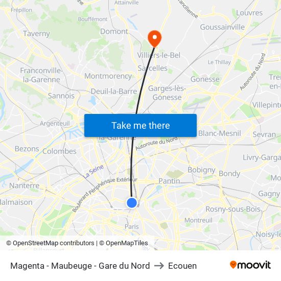 Magenta - Maubeuge - Gare du Nord to Ecouen map