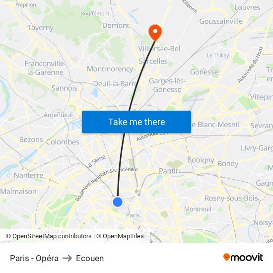 Paris - Opéra to Ecouen map