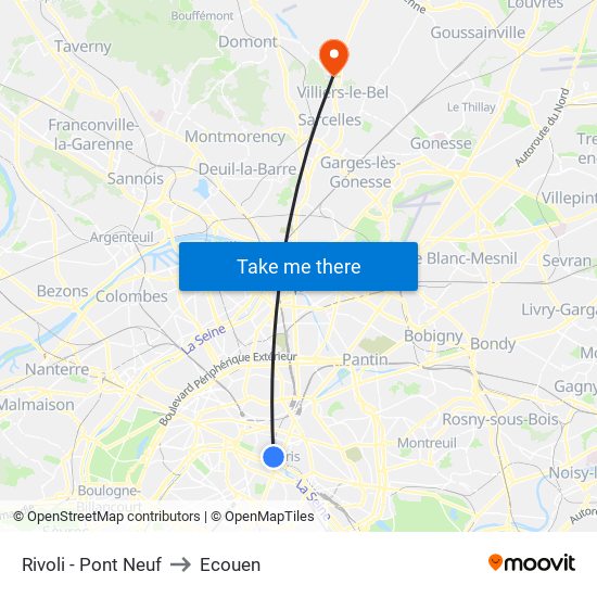 Rivoli - Pont Neuf to Ecouen map
