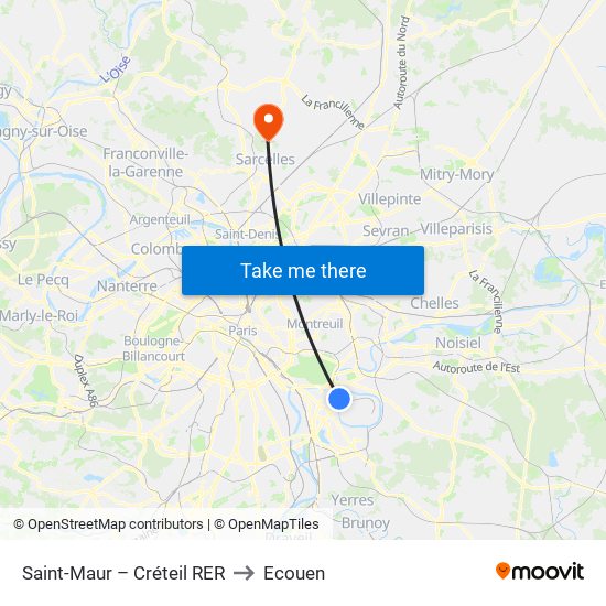 Saint-Maur – Créteil RER to Ecouen map