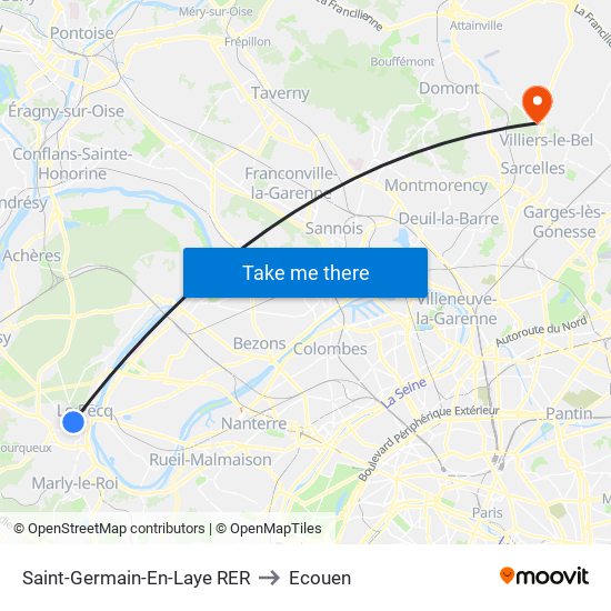 Saint-Germain-En-Laye RER to Ecouen map