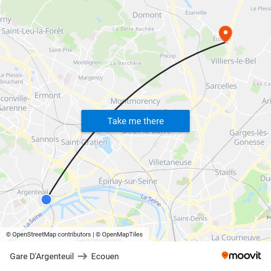 Gare D'Argenteuil to Ecouen map
