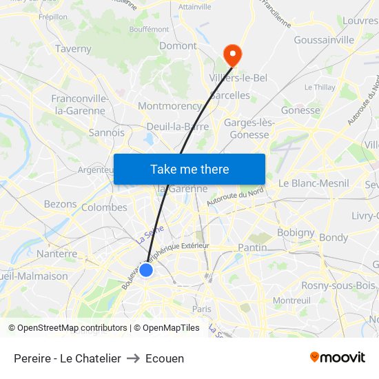 Pereire - Le Chatelier to Ecouen map