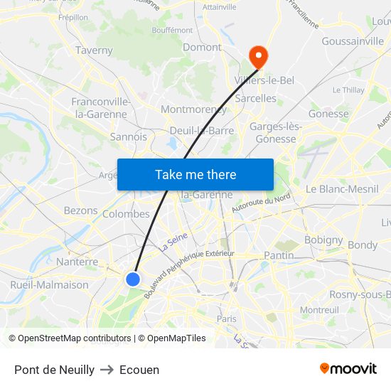 Pont de Neuilly to Ecouen map