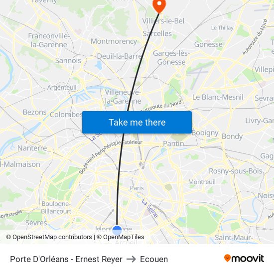Porte D'Orléans - Ernest Reyer to Ecouen map